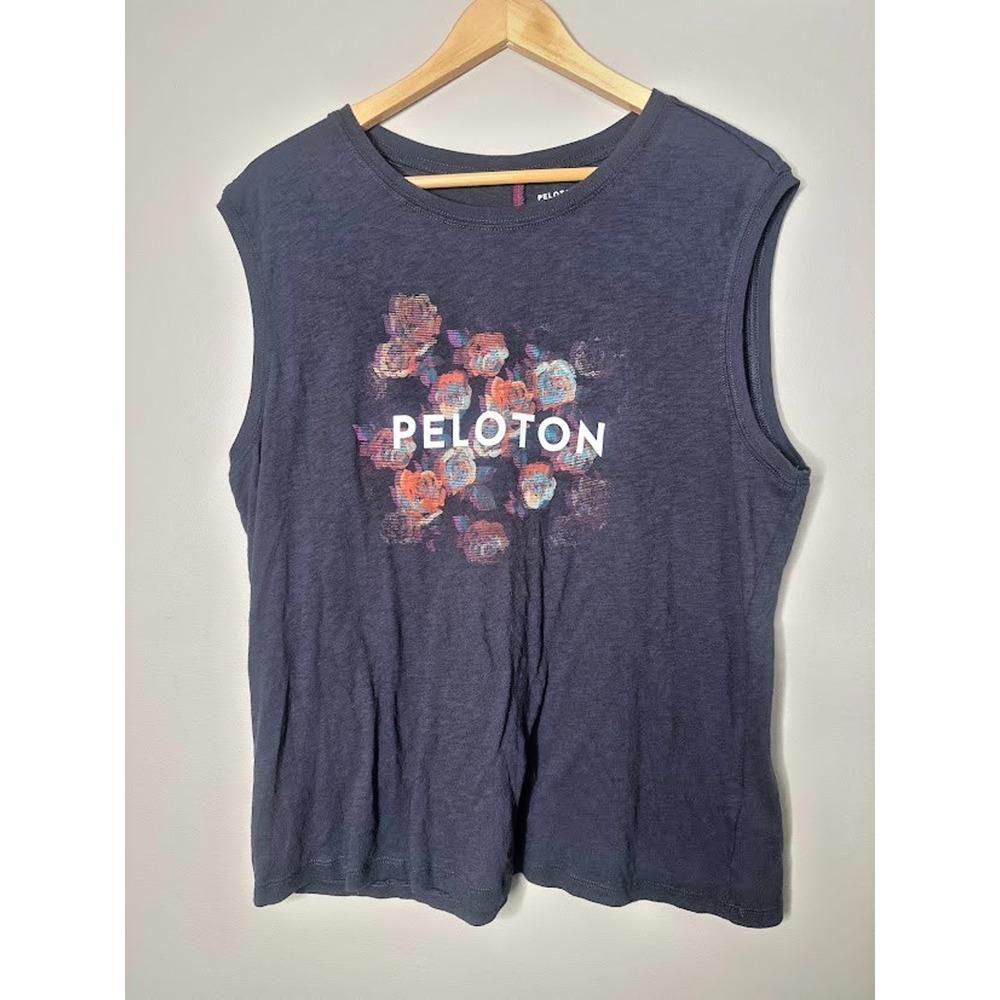 Peloton Floral Tank Top Womens XL Muscle TShirt Active Gray Sleeveless Athletic